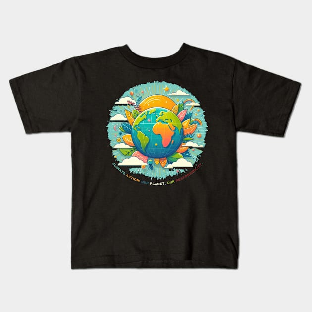 Climate action: Our planet, our responsibility. Kids T-Shirt by HALLSHOP